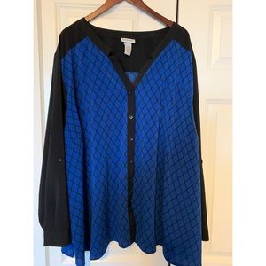 NWOT, Catherine’s Black and Blue Blouse, Sz 5x